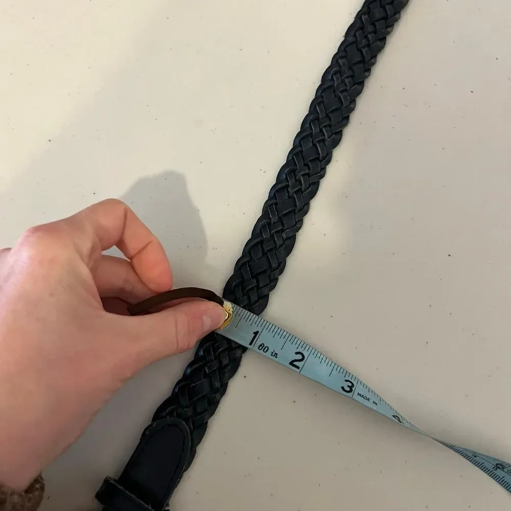 Blue Genuine Split Cowhide Genuine Leather Woven Weaved Gold Buckle Belt Size M